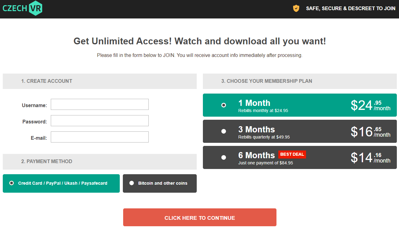 Czech VRプラン選択画面